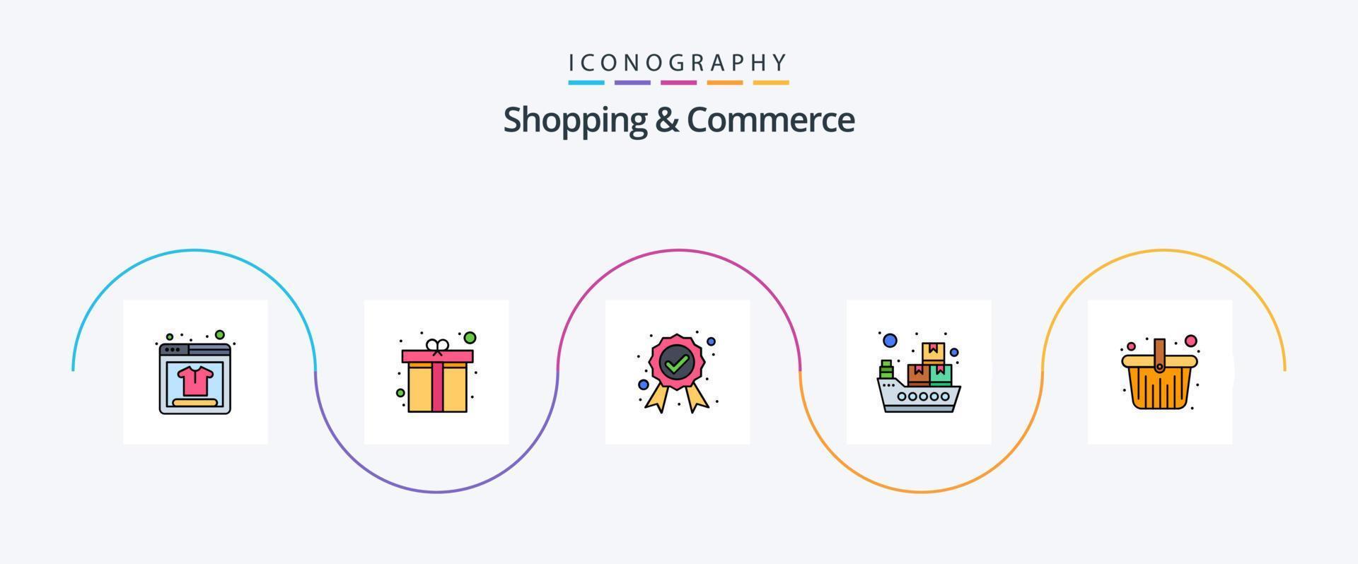 Shopping And Commerce Line Filled Flat 5 Icon Pack Including picnic basket. basket. award. sea freight. maritime shipment vector