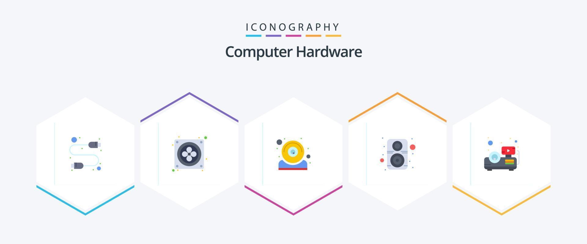 hardware de computadora 25 paquete de iconos planos que incluye proyector. proyector hardware. vocero. hardware vector