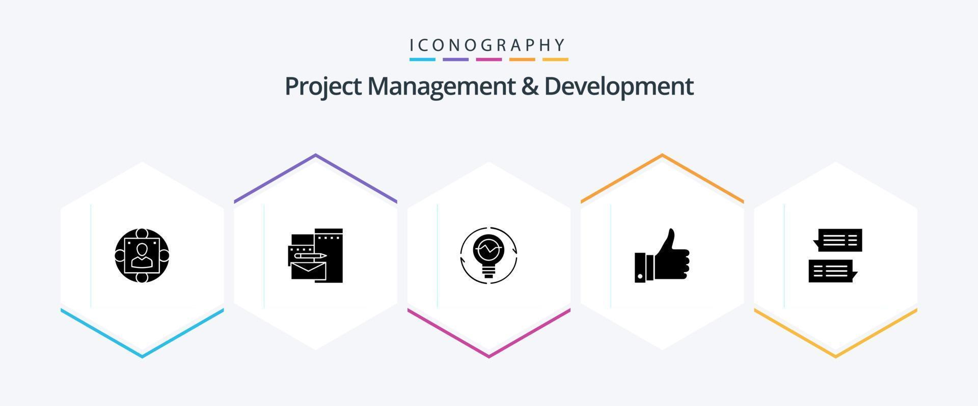 Project Management And Development 25 Glyph icon pack including remarks. lightbulb. corporate. light. idea vector