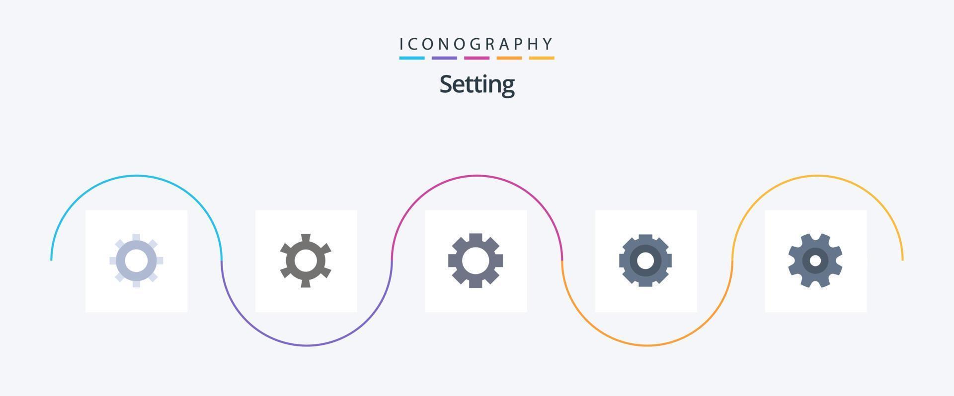 Setting Flat 5 Icon Pack Including wheel. gear. wheel. cogs. setting vector