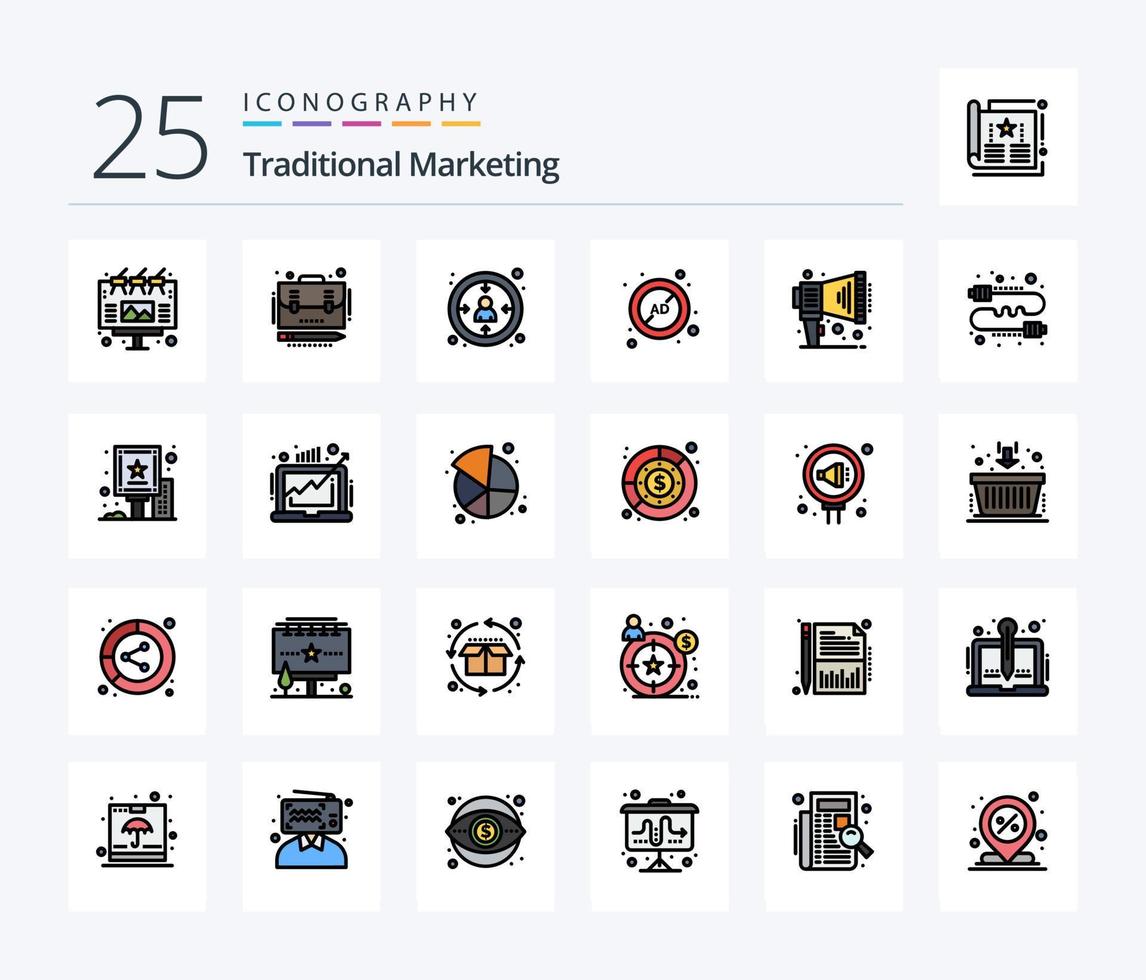 Traditional Marketing 25 Line Filled icon pack including announce. block. centricity. advertising. ad vector