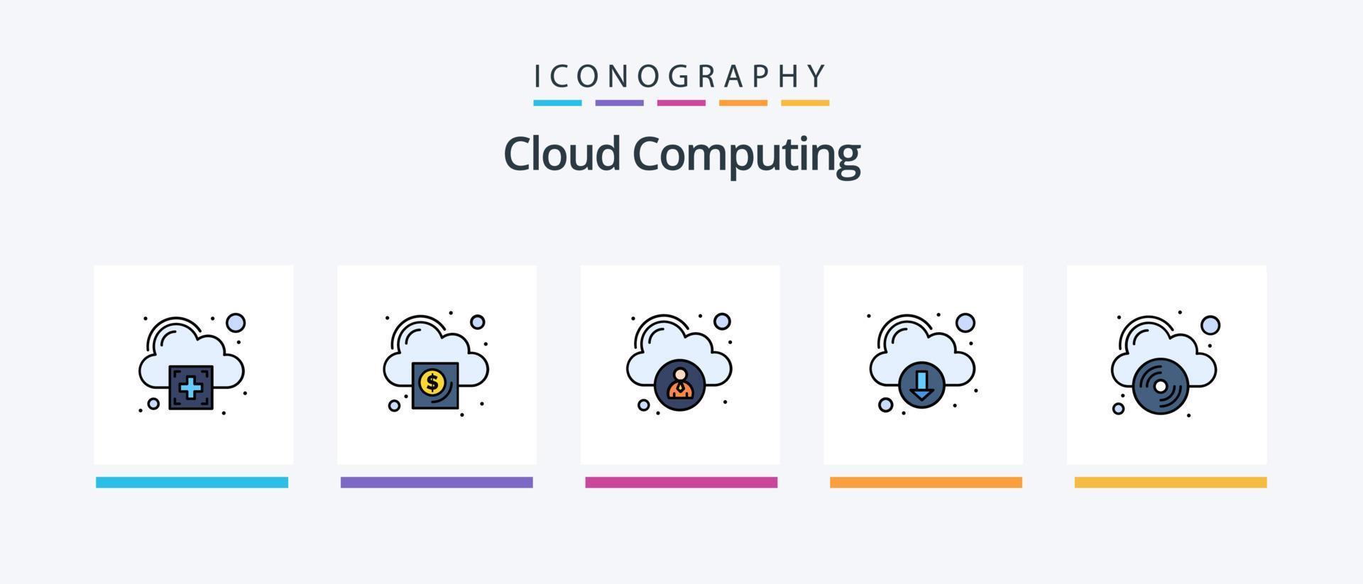 Cloud Computing Line Filled 5 Icon Pack Including computing. fast hosting. cloud . add. Creative Icons Design vector
