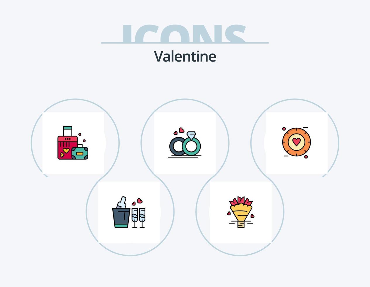 Valentine Line Filled Icon Pack 5 Icon Design. bouquet. love. candle. day. valentine vector