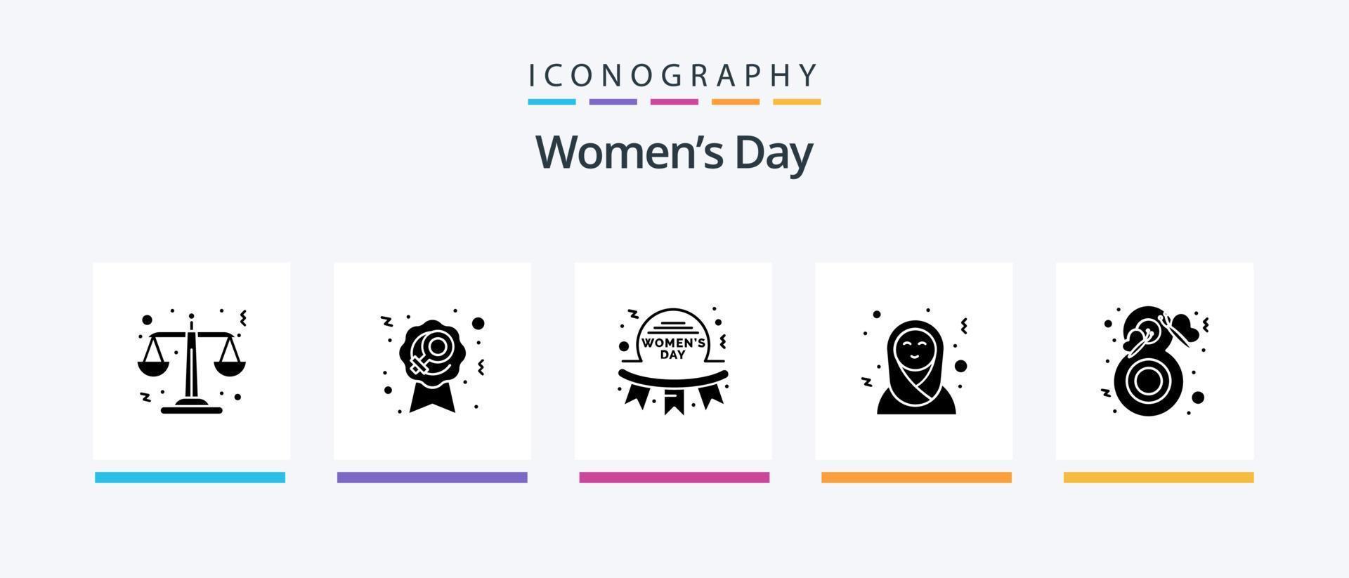 Womens Day Glyph 5 Icon Pack Including butterfly. happy. islamic women. arab women. Creative Icons Design vector