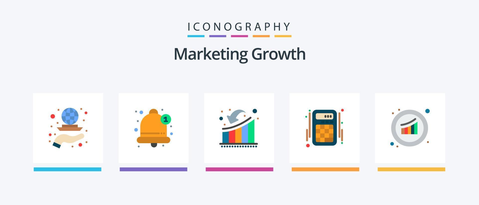 Marketing Growth Flat 5 Icon Pack Including accounts. interaction. alarm. calculator. growth. Creative Icons Design vector