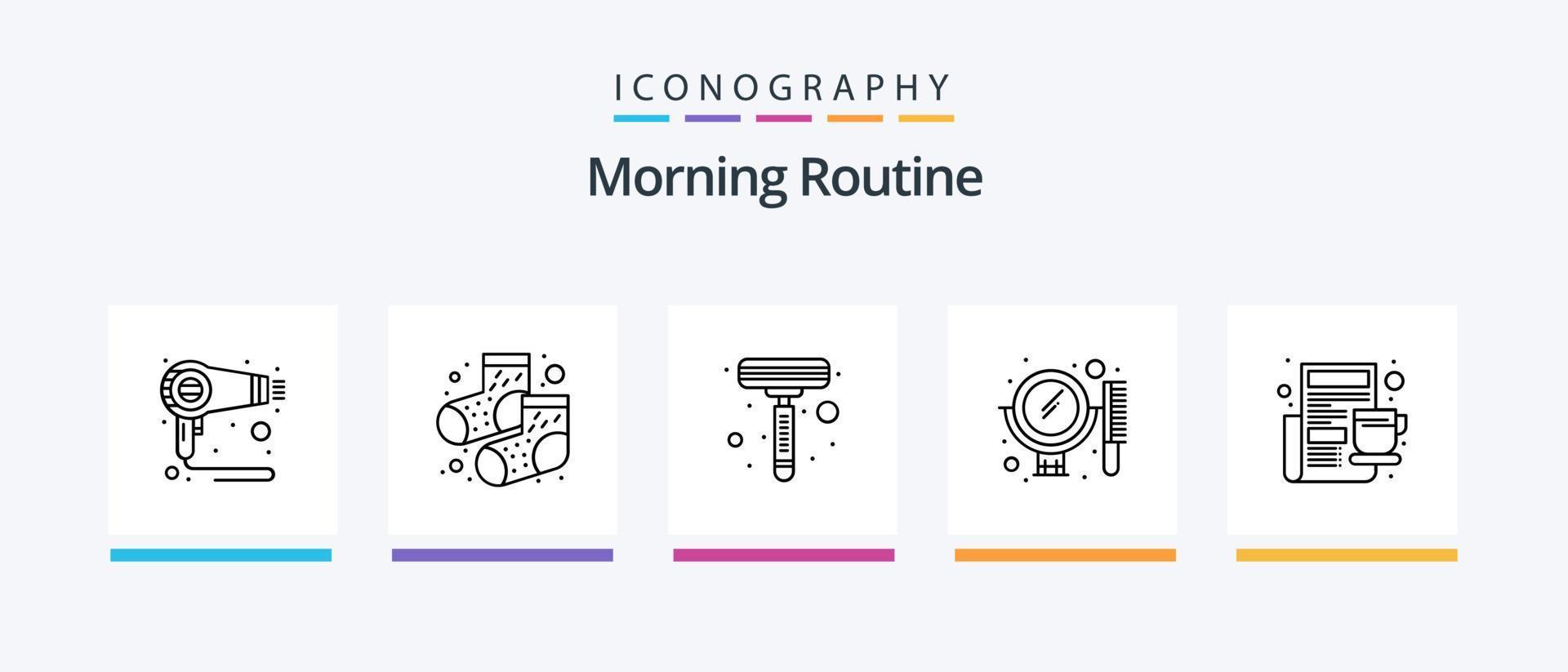 Morning Routine Line 5 Icon Pack Including bottle. mirror. ok. comb. bag. Creative Icons Design vector