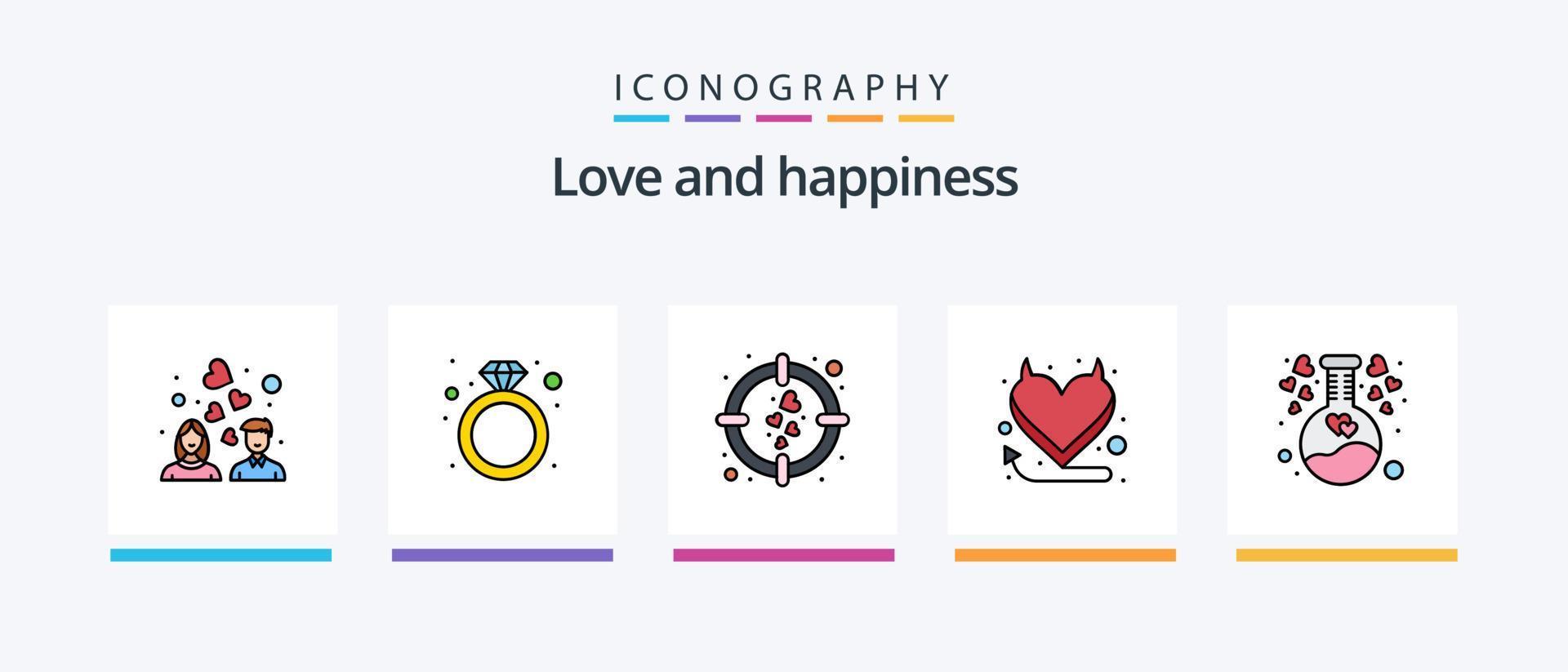 la línea de amor llenó el paquete de 5 íconos que incluye el gol. amar. amar. corazón. amar. diseño de iconos creativos vector