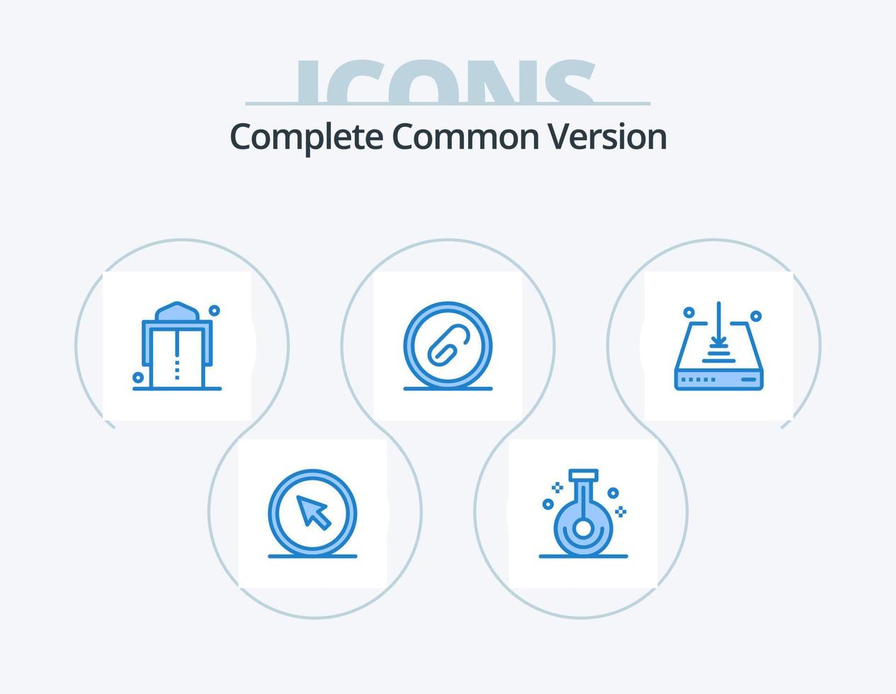 Complete Common Version Blue Icon Pack 5 Icon Design. pin. extension. research. document. girdle vector