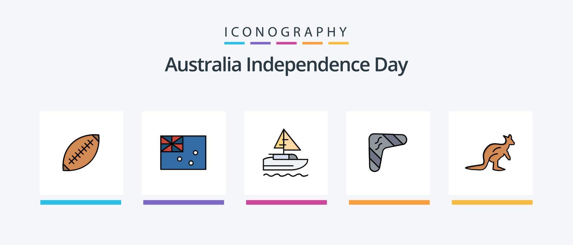 la línea del día de la independencia de australia llenó el paquete de 5 íconos, incluida la cobra. crecimiento. australiano. planta. viajar. diseño de iconos creativos vector