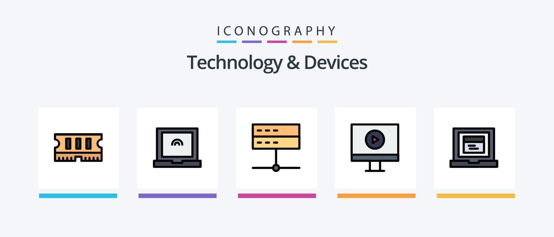 la línea de dispositivos llenó el paquete de 5 iconos, incluida la señal. dispositivos. cerrar con llave. datos. fuerza. diseño de iconos creativos vector