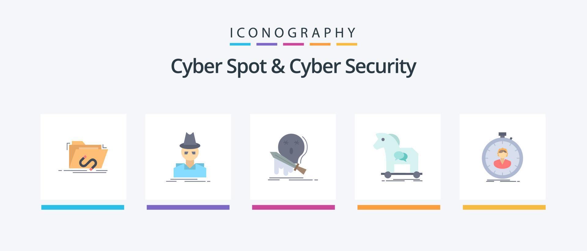 Cyber Spot And Cyber Security Flat 5 Icon Pack Including internet. cybercrime. spy. sword. game. Creative Icons Design vector