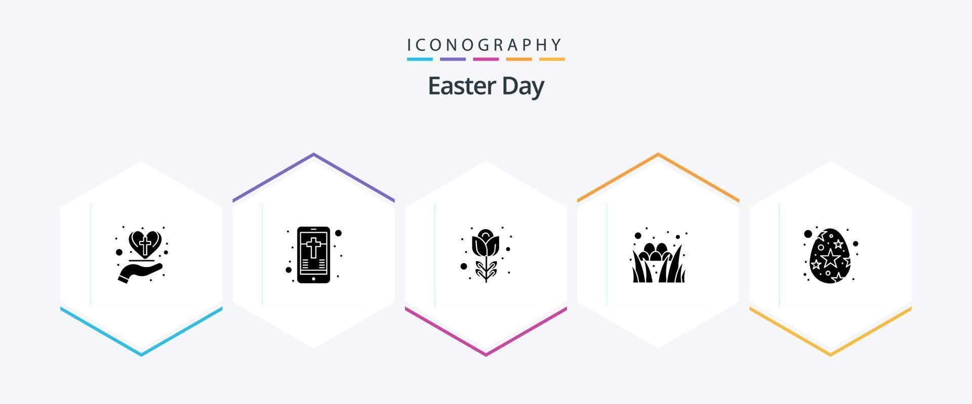 Easter 25 Glyph icon pack including easter. holiday. cross. grass. rose vector