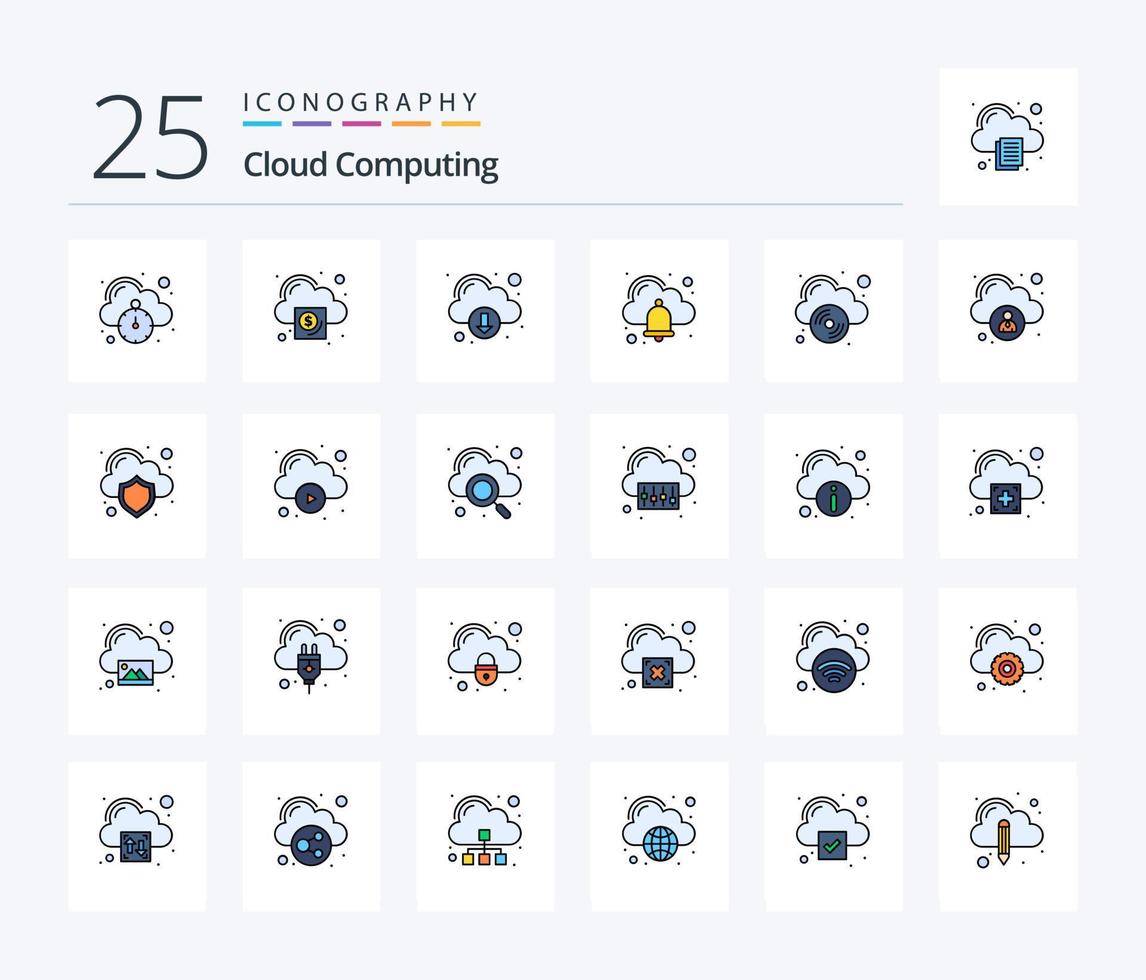 Cloud Computing 25 Line Filled icon pack including compact disk. download. alarm . bell vector