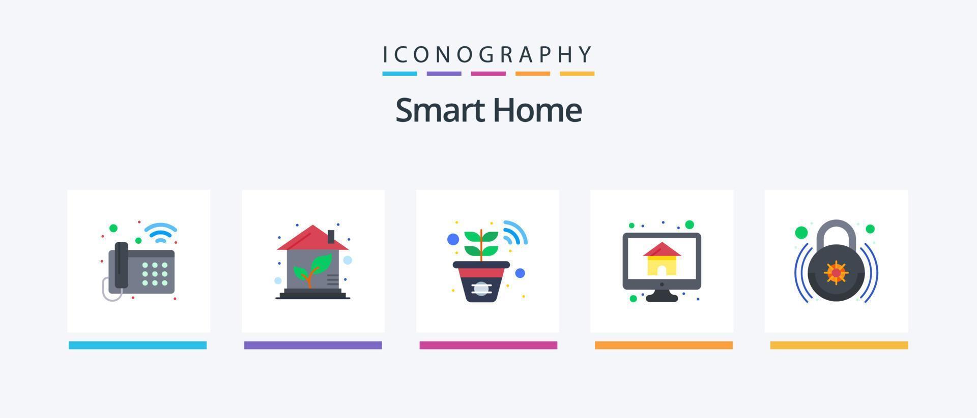 paquete de iconos de casa inteligente plana 5 que incluye control. monitor. casa. casa. computadora. diseño de iconos creativos vector