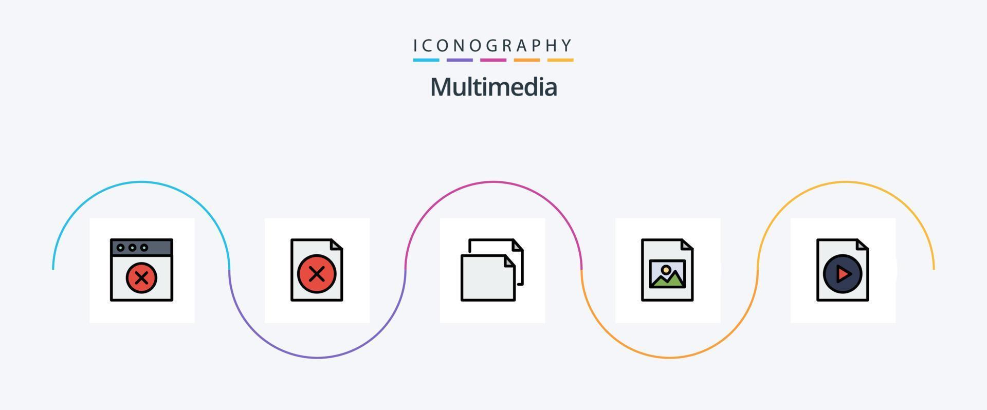 Multimedia Line Filled Flat 5 Icon Pack Including . landscape. video. document vector