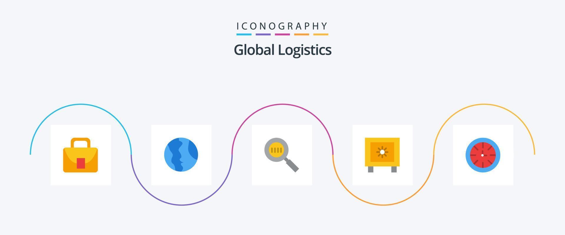 Global Logistics Flat 5 Icon Pack Including watch. global. geography. lock. magnifying vector