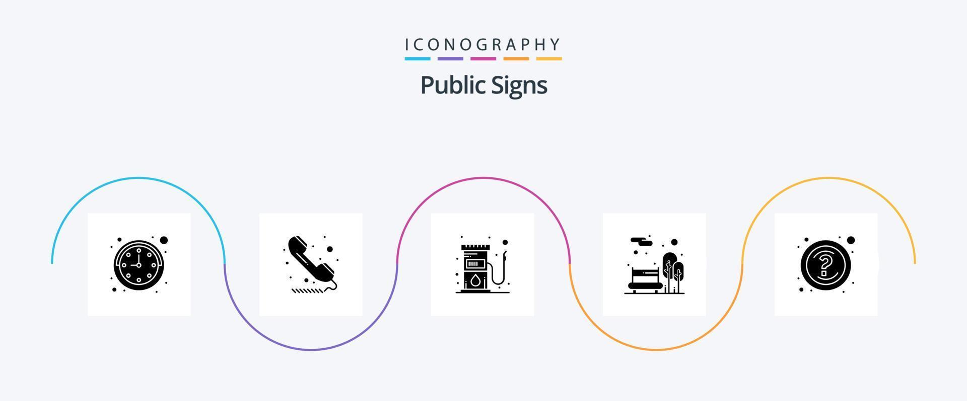 paquete de iconos de glifo 5 de signos públicos que incluye pregunta. público. combustible. jardín. banco vector
