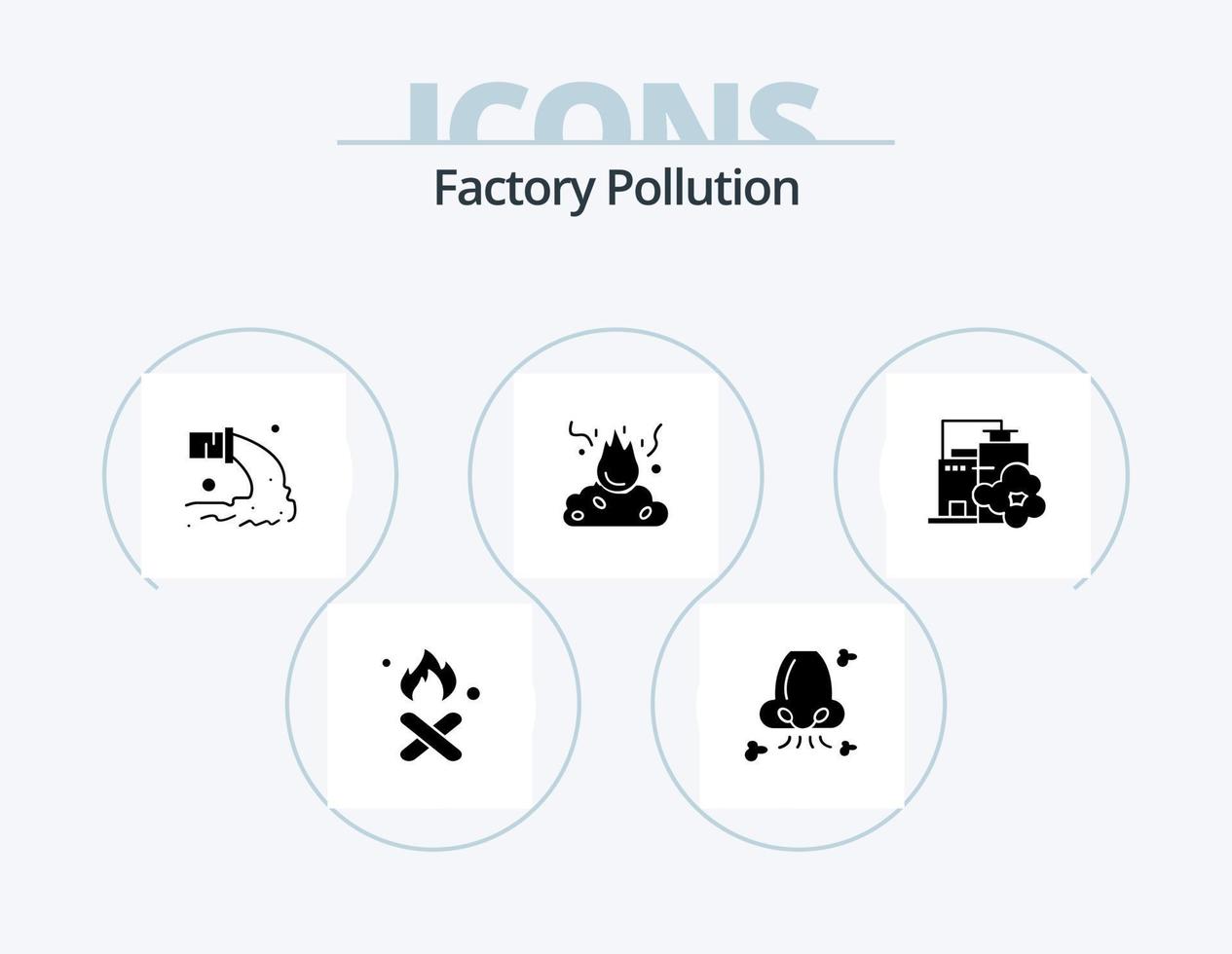 Factory Pollution Glyph Icon Pack 5 Icon Design. landscape. factory. pollution. pollution. health vector