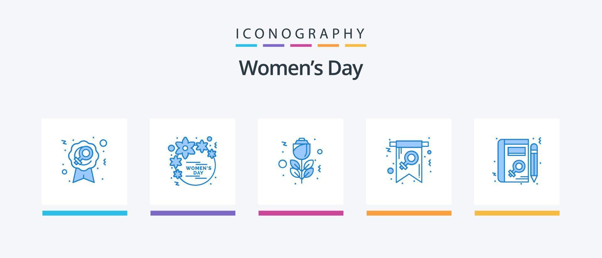 paquete de iconos azul 5 del día de la mujer que incluye. invitar. mujer. femenino. tarjeta. diseño de iconos creativos vector