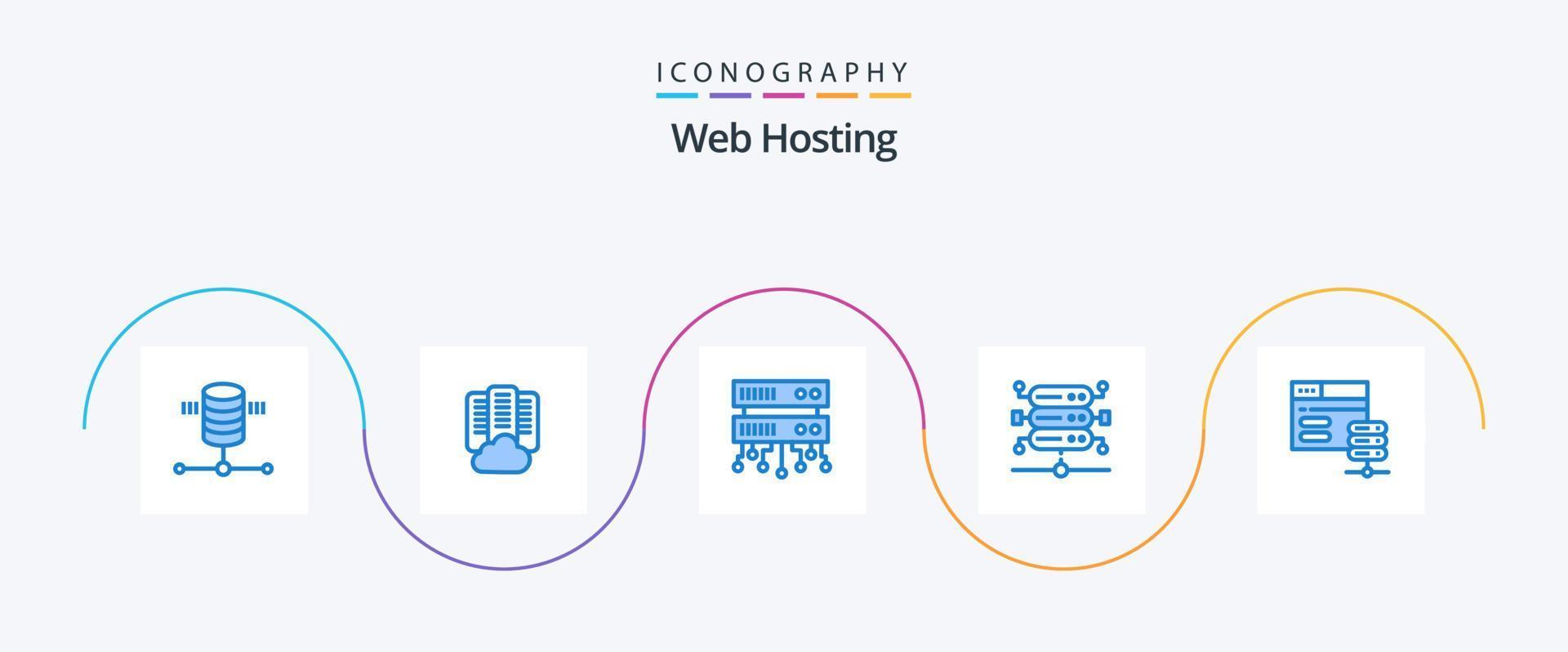 Web Hosting Blue 5 Icon Pack Including web. network server. database server. database. network vector