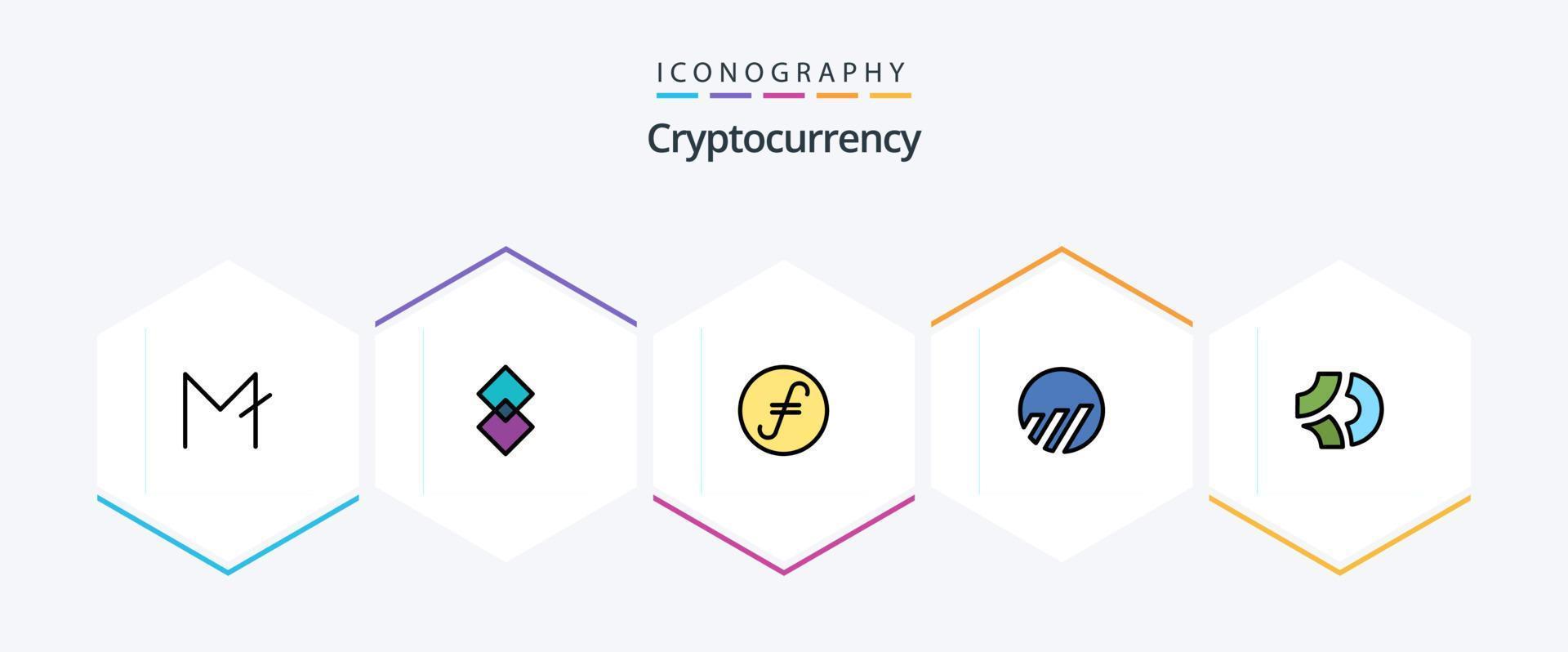 Cryptocurrency 25 FilledLine icon pack including coin. crypto currency. fair coin. crypto. world coin vector