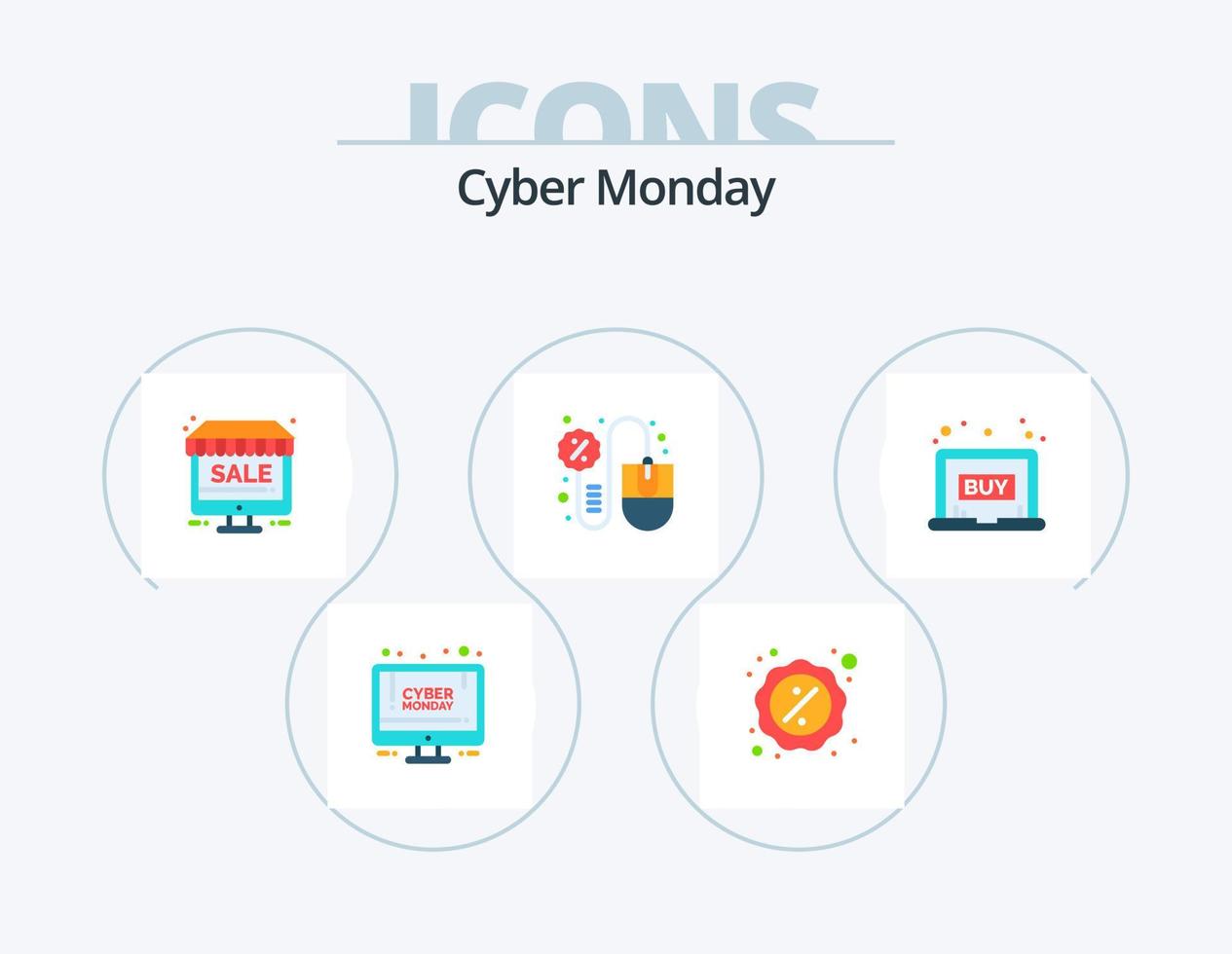 Cyber Monday Flat Icon Pack 5 Icon Design. sales. cyber monday. monday. computer. shop vector