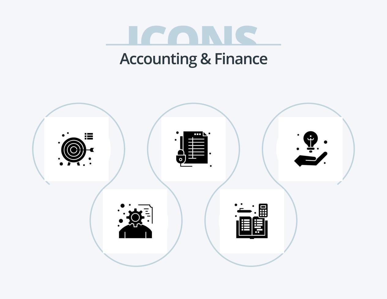Accounting And Finance Glyph Icon Pack 5 Icon Design. secure. protection. book. protect. focus vector