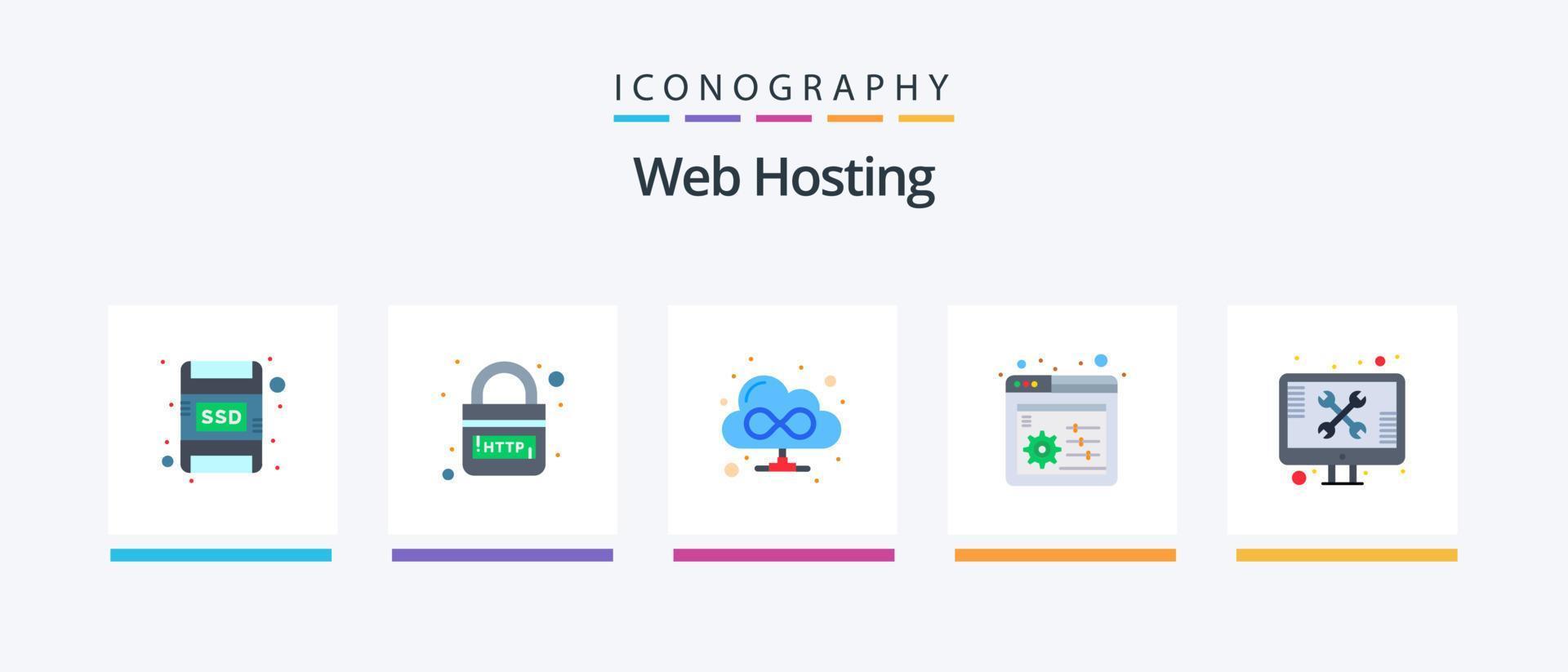 Web Hosting Flat 5 Icon Pack Including technical. screen. browser. repair. panel. Creative Icons Design vector