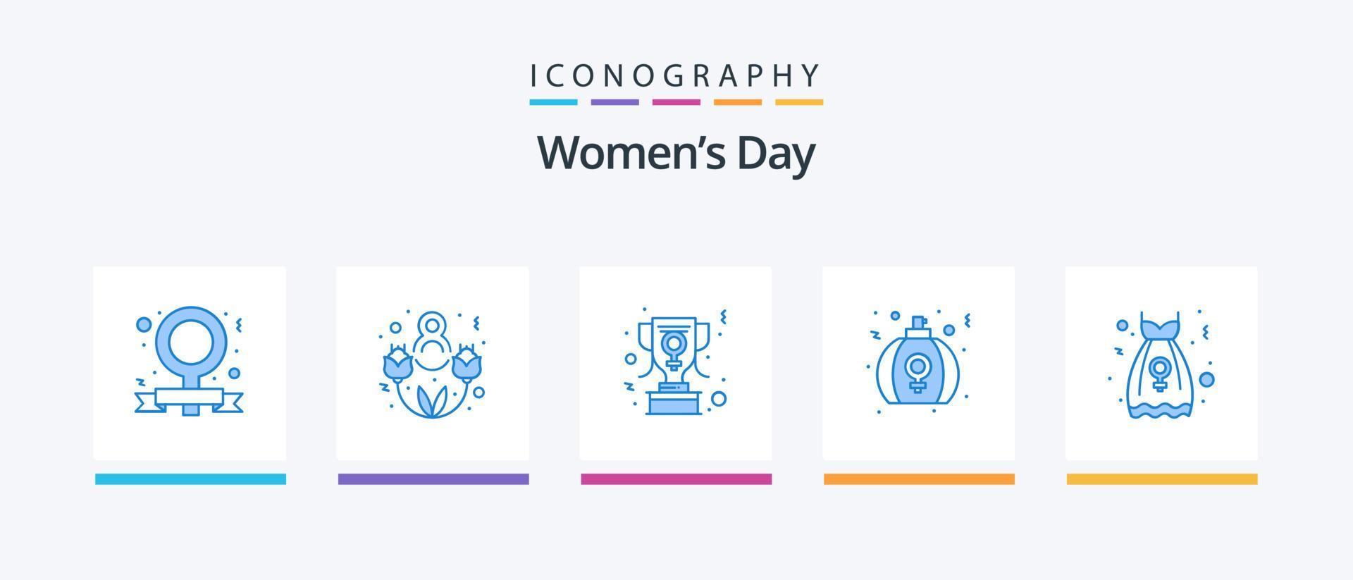 Womens Day Blue 5 Icon Pack Including party frock. women. award. perfume. gift. Creative Icons Design vector