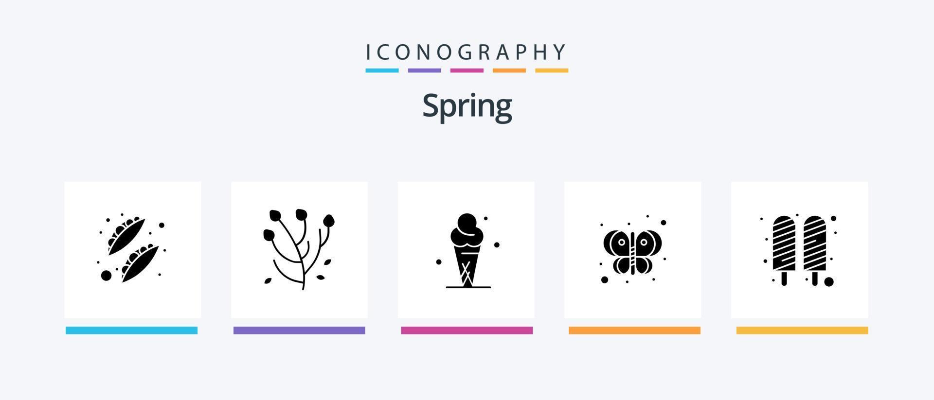 Spring Glyph 5 Icon Pack Including food. bug. ice cream. fly. animal. Creative Icons Design vector