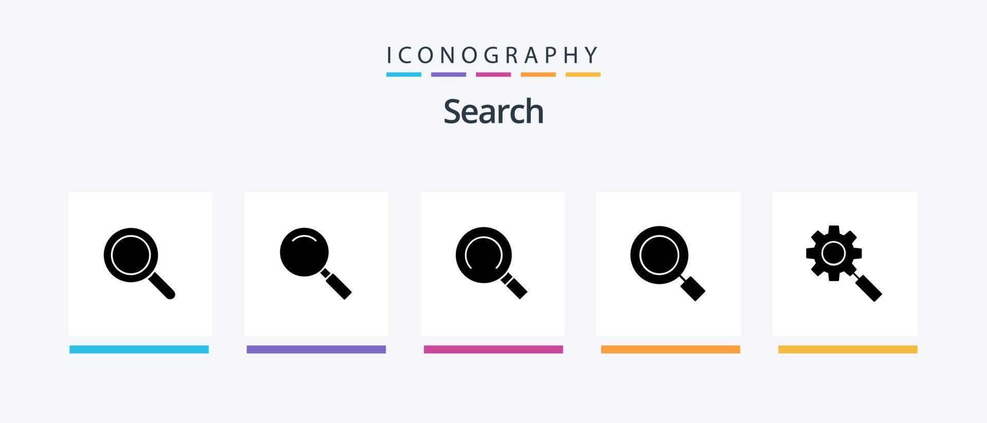 paquete de iconos de búsqueda de glifo 5 que incluye . lupa configuración. investigación. diseño de iconos creativos vector