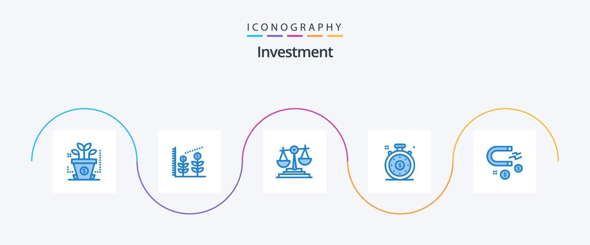 paquete de iconos de inversión azul 5 que incluye . tiempo de inversión. inversión vector