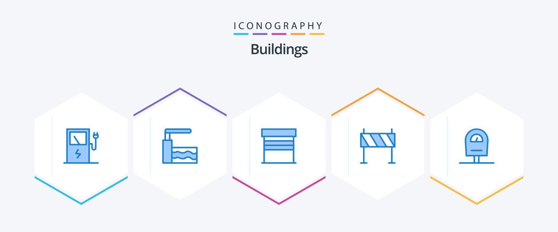 Buildings 25 Blue icon pack including parking. machine. garage. road. construction vector