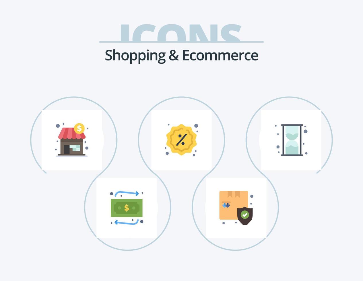 compras y comercio electrónico paquete de iconos planos 5 diseño de iconos. tiempo. vaso. compras. compras. reducción vector