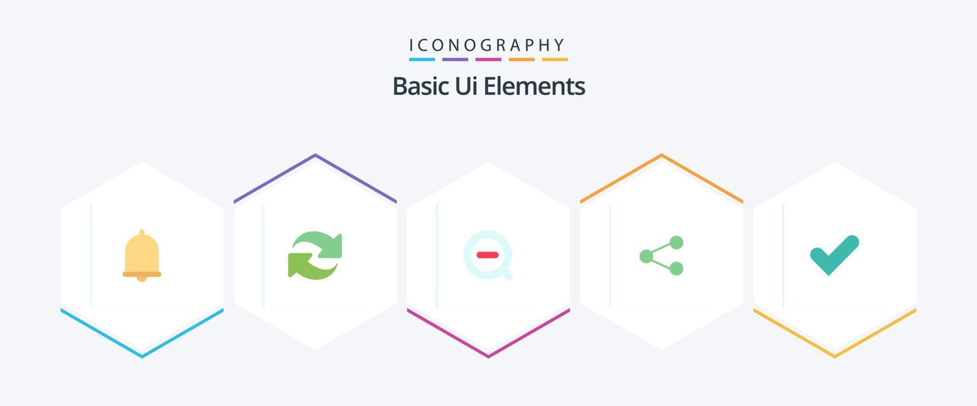 elementos básicos de la interfaz de usuario paquete de 25 iconos planos que incluye ok. intercambio. buscar. social . medios de comunicación vector