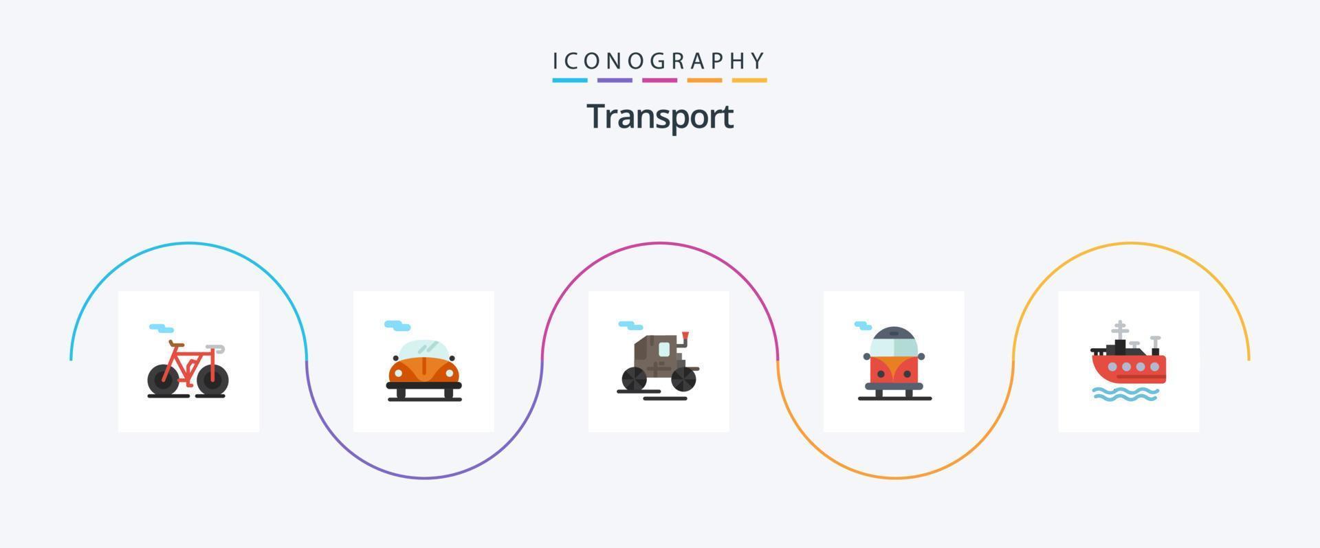 paquete de iconos de transporte plano 5 que incluye. transporte. transporte. barco vector