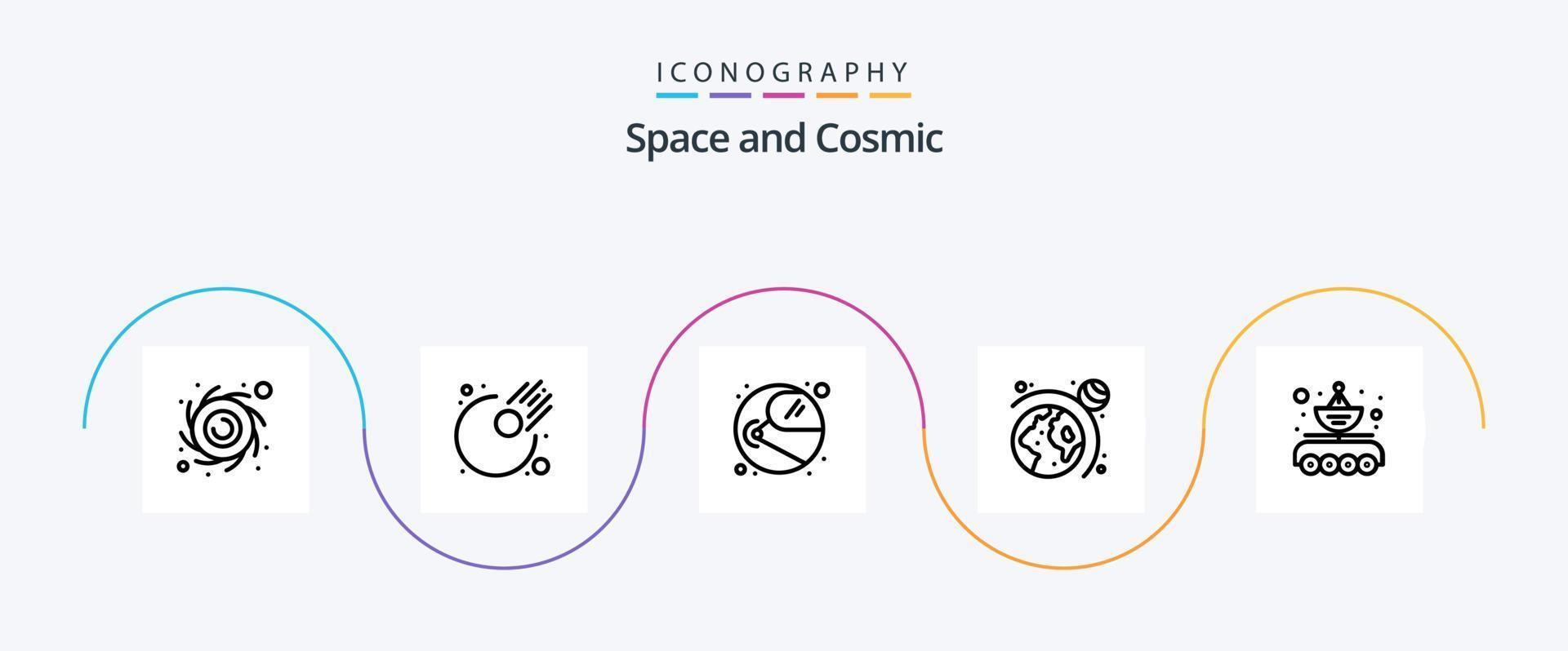 Space Line 5 Icon Pack Including transfer. data transfer. space. car. system vector