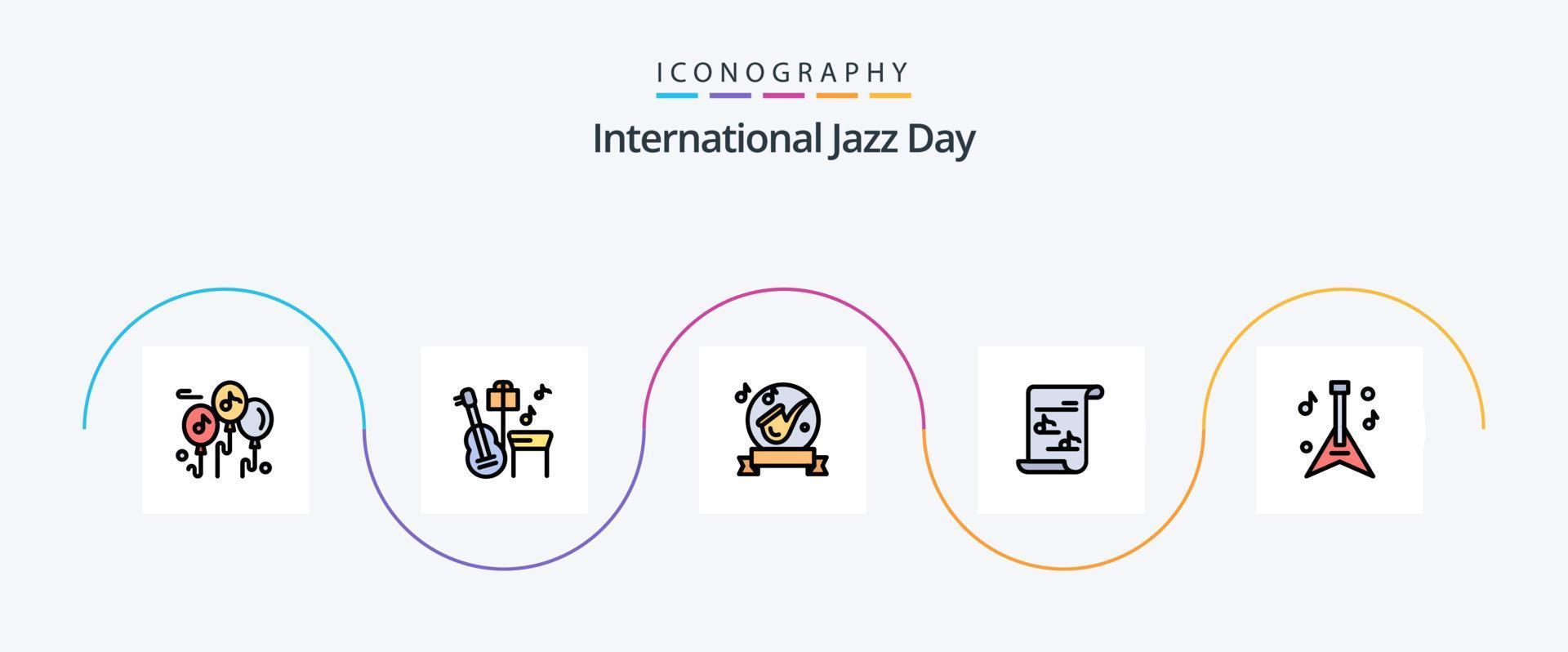 International Jazz Day Line Filled Flat 5 Icon Pack Including music. guitar. music. playlist. media vector