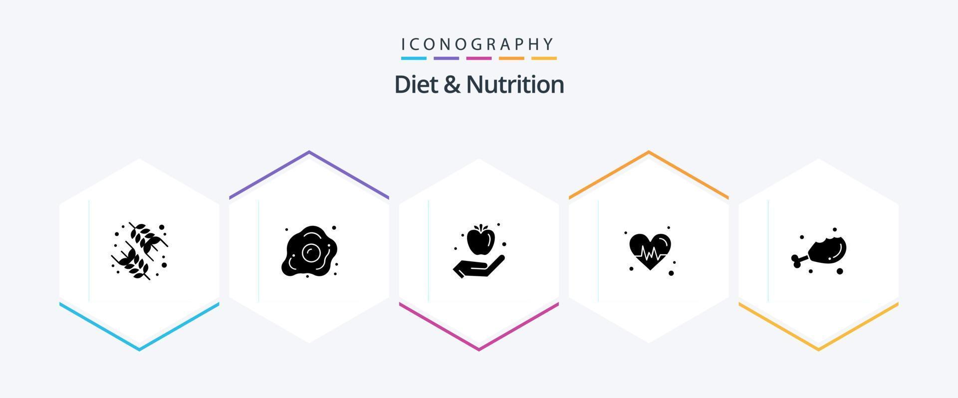 paquete de iconos de 25 glifos de dieta y nutrición que incluye dieta. derrotar. nutrición. corazón. saludable vector