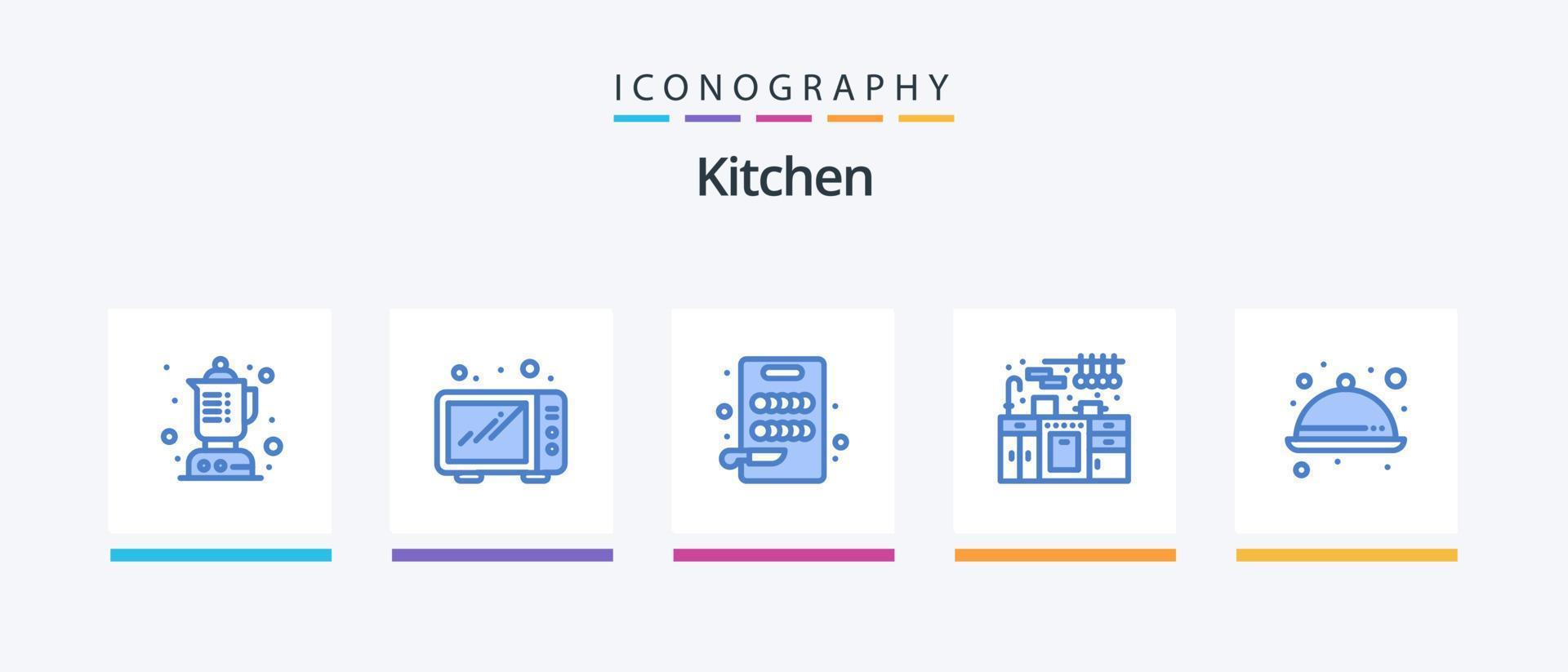 Paquete de 5 iconos de cocina azul que incluye. mercancía. cocina. comida. alimento. diseño de iconos creativos vector