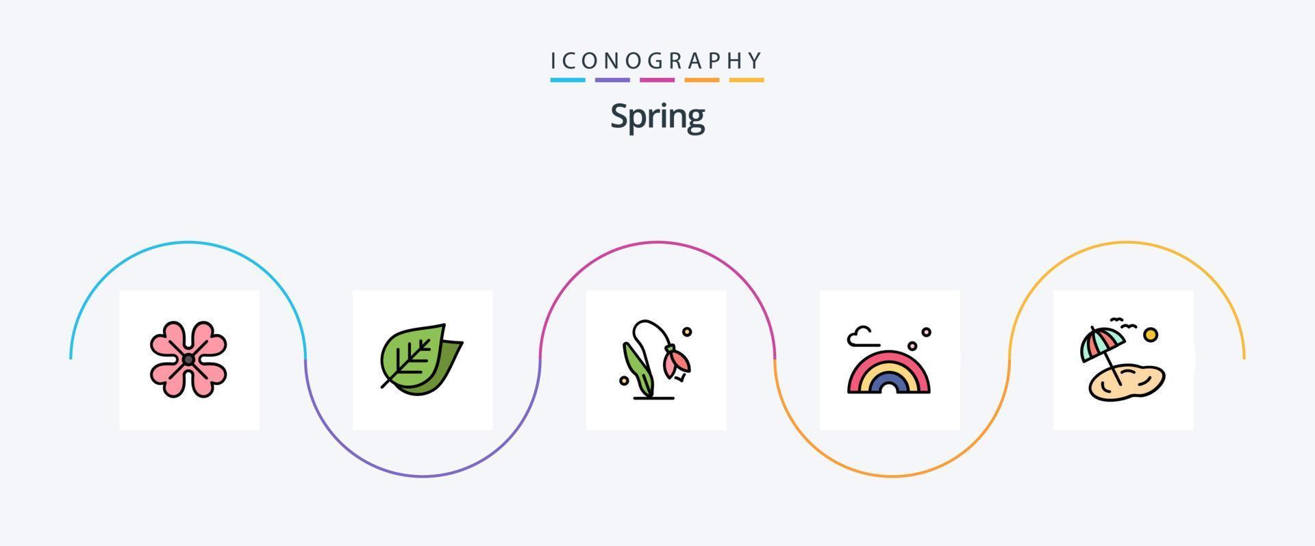 paquete de iconos de 5 planos llenos de línea de primavera que incluye la palma. ola. flor. primavera. naturaleza vector