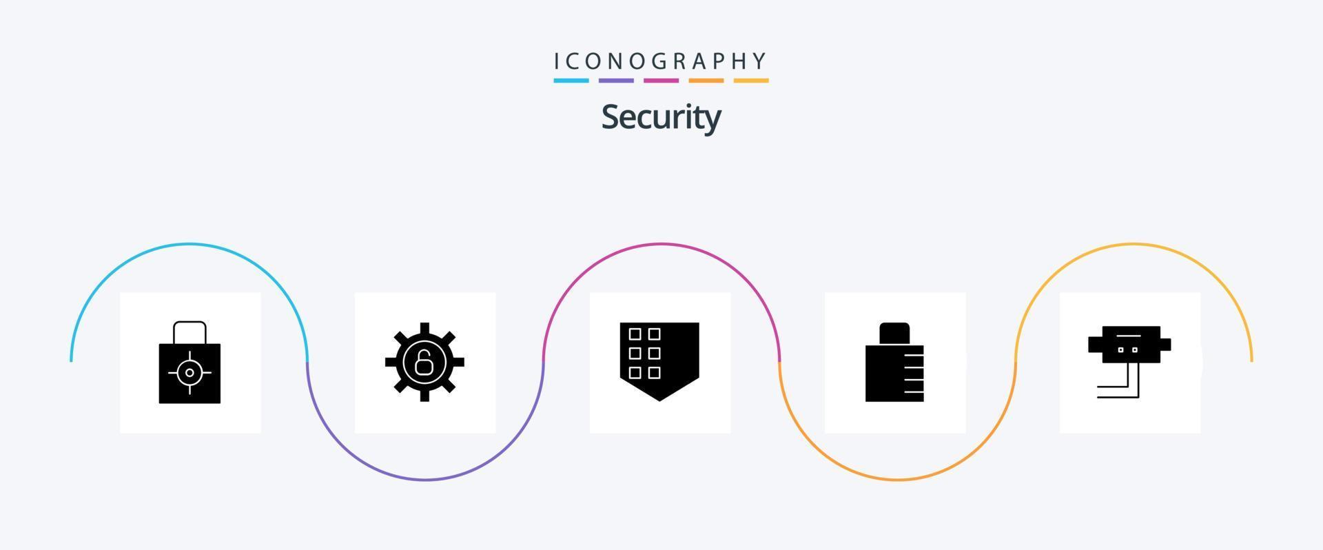 Security Glyph 5 Icon Pack Including security. cam. protect. security. lock pad vector