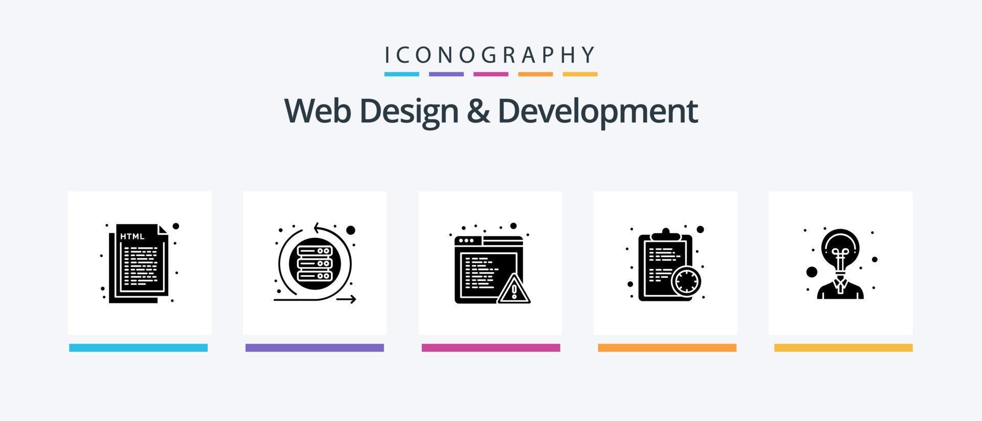 paquete de iconos de glifo 5 de diseño y desarrollo web que incluye creatividad. eficiencia. pique. fecha límite. error. diseño de iconos creativos vector