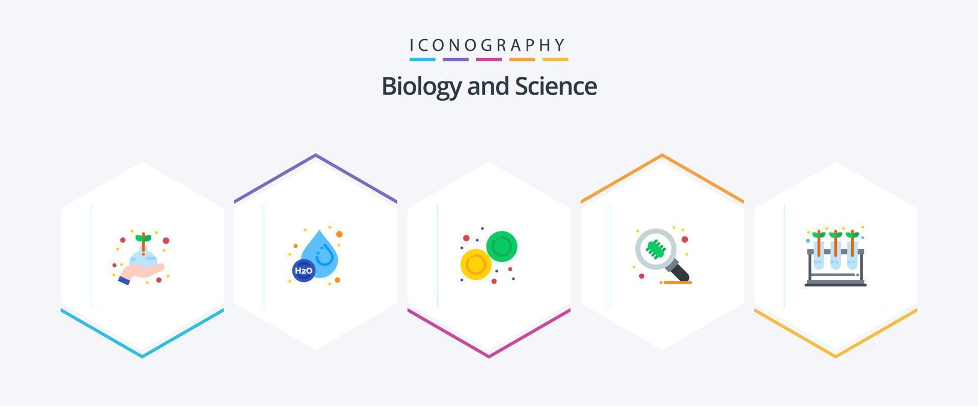 Biology 25 Flat icon pack including plant. research. biology. microorganism. bacteria vector