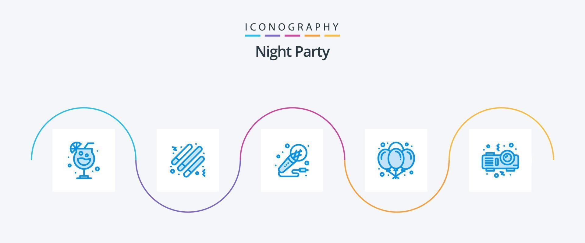 Night Party Blue 5 Icon Pack Including night. night. microphone. celebration. balloons vector