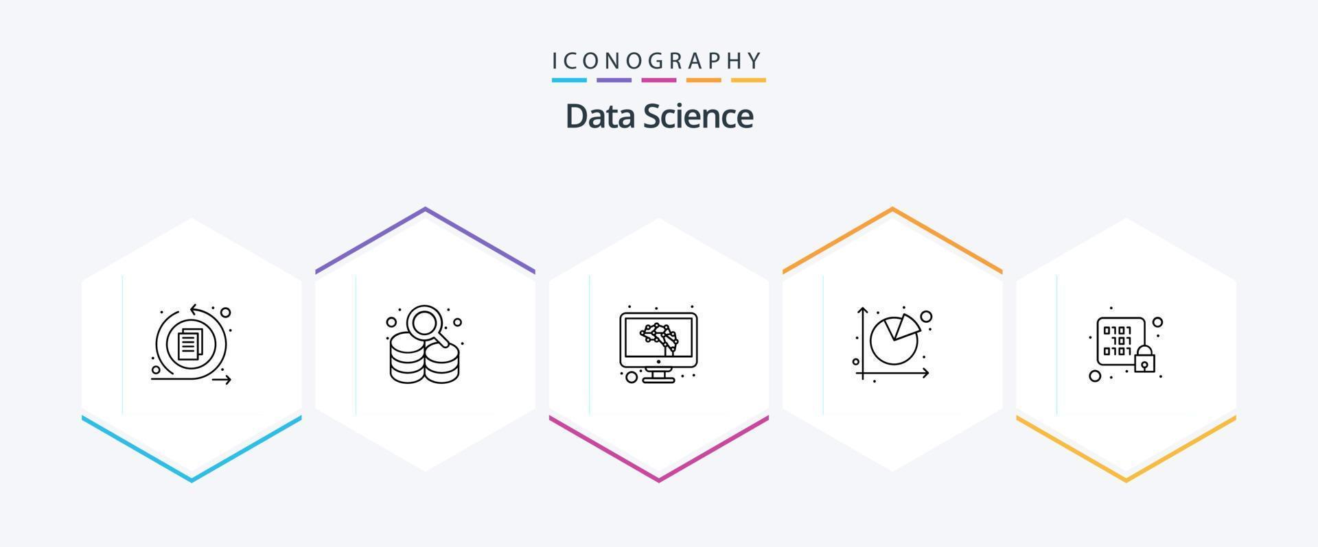 paquete de iconos de 25 líneas de ciencia de datos que incluye candado. Gráfico circular. inteligencia artificial. tarta. cuadro vector