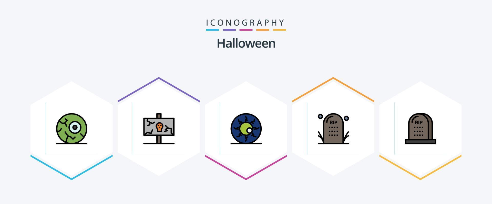 paquete de iconos de línea completa de halloween 25 que incluye tumba. muerte. fiesta. cementerio. retina vector