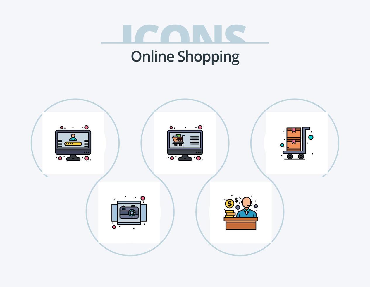 línea de compras en línea llena de icono paquete 5 diseño de iconos. producto. comprar. móvil. carro. compras móviles vector