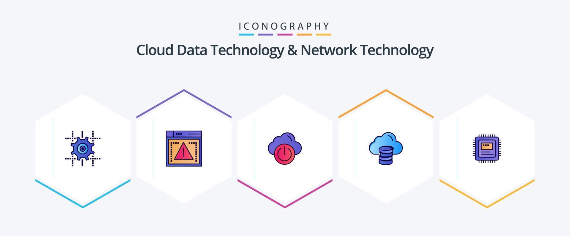 Cloud Data Technology And Network Technology 25 FilledLine icon pack including storage . dollar. cloud. money . cloud vector
