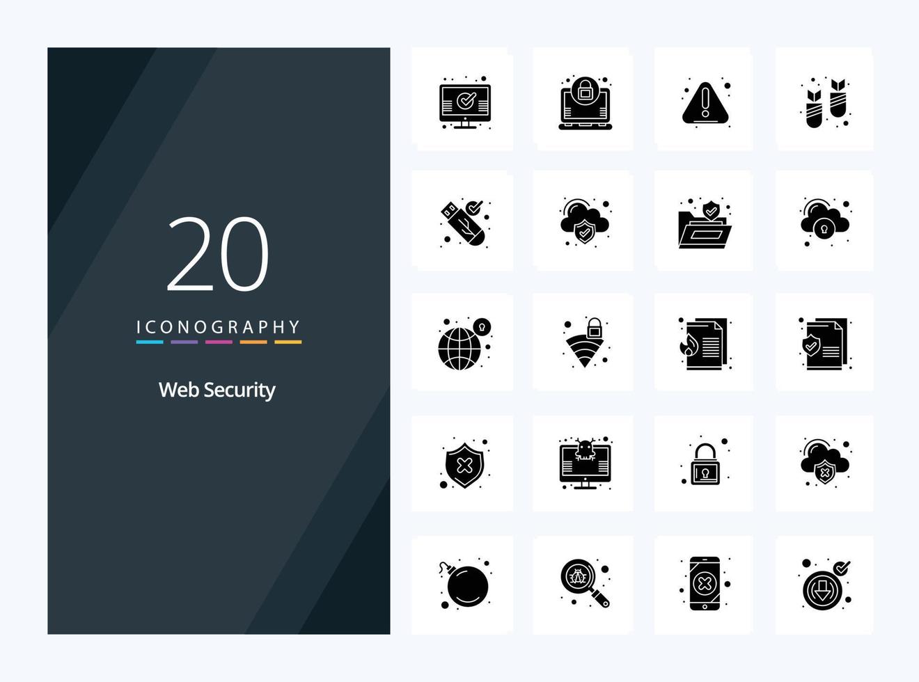 20 icono de glifo sólido de seguridad web para presentación vector